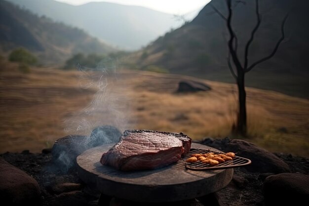 Beef steak on fire