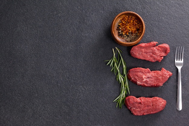 Beef steak, rosemary herb and spices