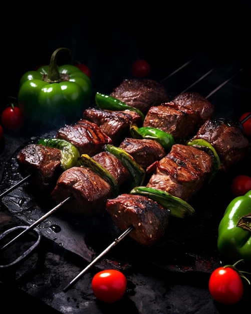 Beef Steak Skewers Tomatoes Green Pepper