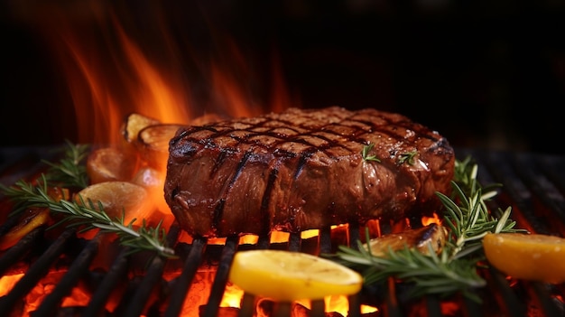 beef steak with brown crust grilled on searing pan generative AI