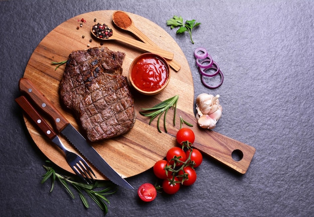 Beef steak with spices and vegetables