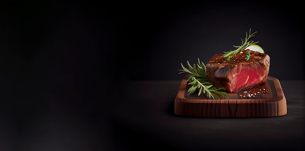 beef steak in the wooden board realistic 3D, product showcase for food photography