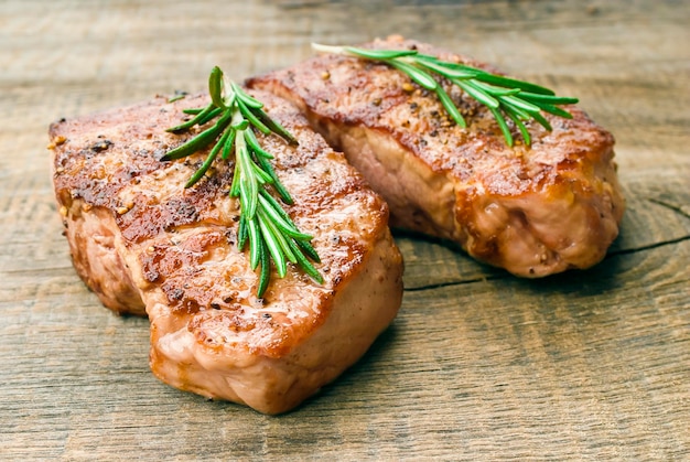 Beef steak on a wooden table