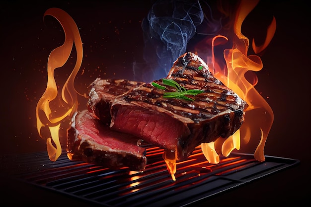 Beef steaks on the grill Generative Ai