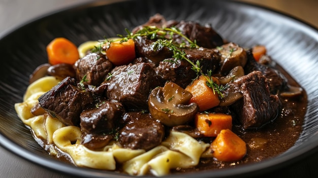 Beef Stew with Noodles and Mushrooms