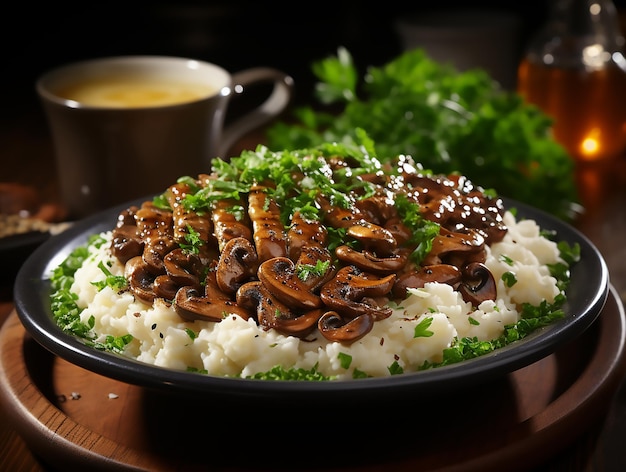 Beef Stroganoff in white plate