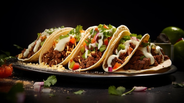 Beef tacos warm tortillas cradling seasoned meat topped with fresh veggies cheese and zesty salsa