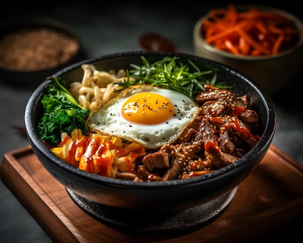 Beef and vegetablefilled spicy and delicious bibimbap Generative AI