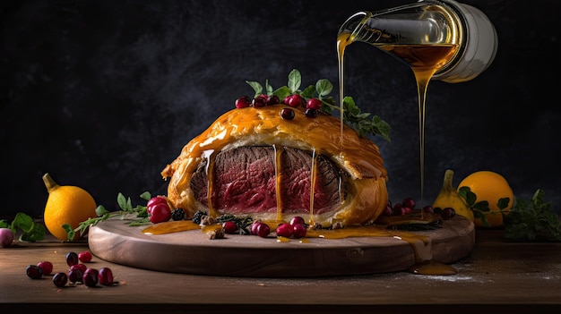 Beef Wellington a steak dish of English origin made out of fillet steak