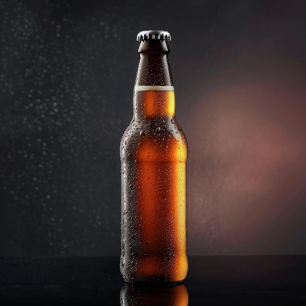 A beer bottle with a frothy head casts a warm glow perfect for presentations and beverage advertisin