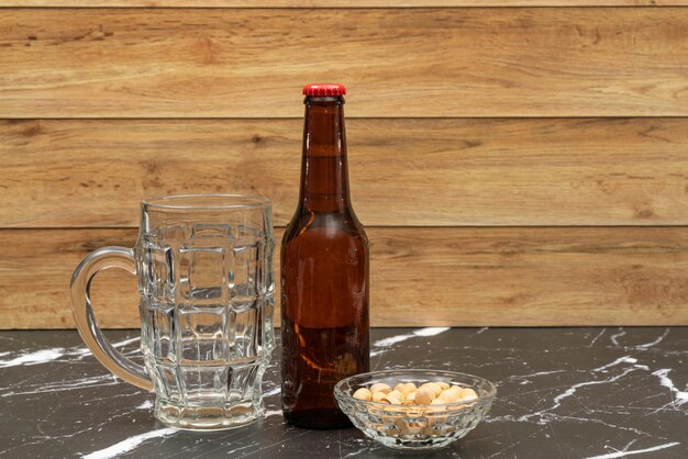 Beer bottle with glass for beer