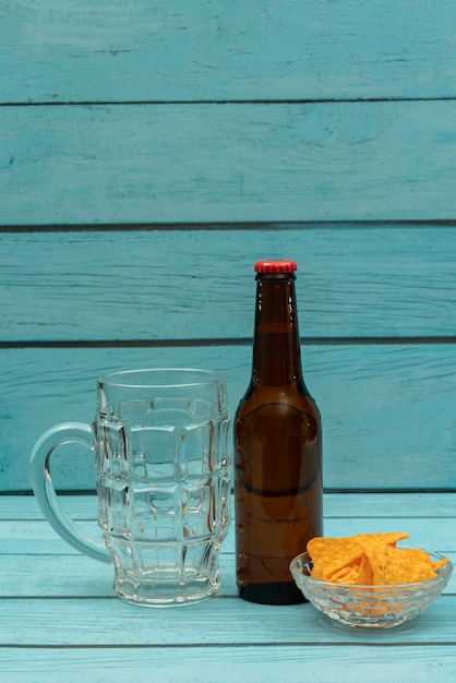 Beer bottle with glass for beer