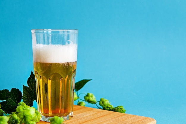 Beer in a glass on a blue background