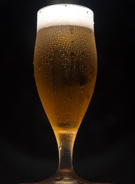 Beer, glass of cold beer with dark background