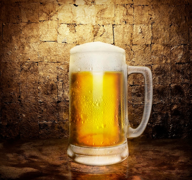 Beer glass on dark golden color background 3d render