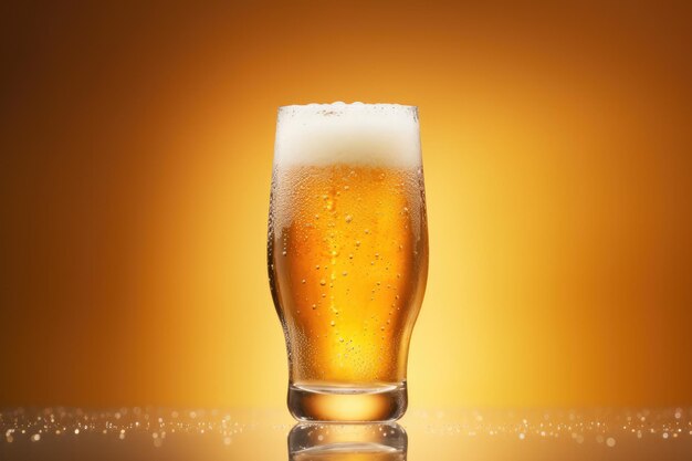 A beer glass filled to the brim with golden liquid