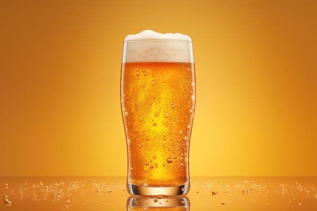 A beer glass filled to the brim with golden liquid