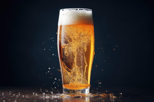 A beer glass filled to the brim with golden liquid