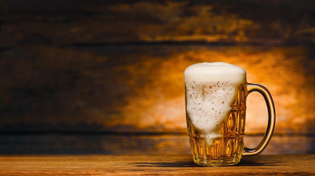 Beer glass on wood background