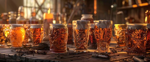 Beer Glasses Dynamic Shapes Intricate Patterns International Beer Day Background