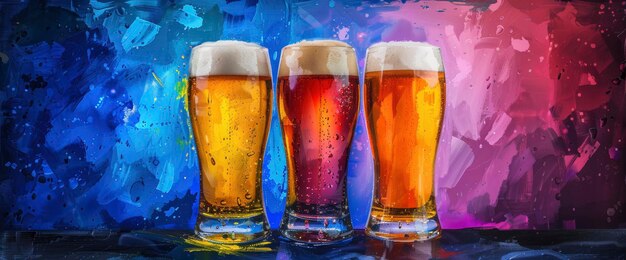 Beer Glasses Intricate Shapes Vibrant Colors International Beer Day Background