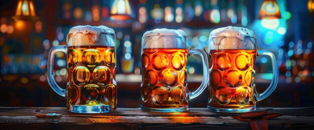 Beer Glasses Intricate Shapes Vibrant Colors International Beer Day Background