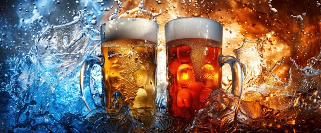 Beer Glasses Swirling Colors Fluid Shapes International Beer Day Background