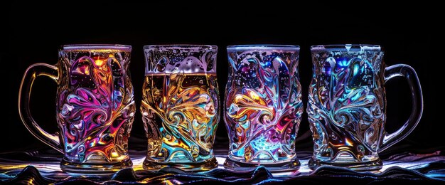 Beer Glasses Vibrant Designs Swirling Patterns International Beer Day Background