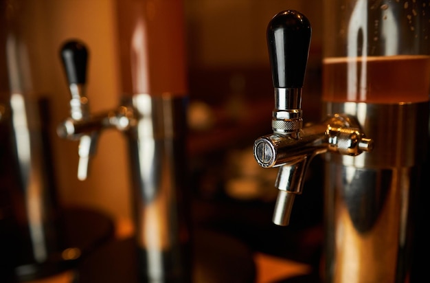 Beer kegs close-up. Fresh cold beer