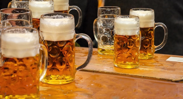 Beer mug on a table close up Oktoberfest Munich German beer festival