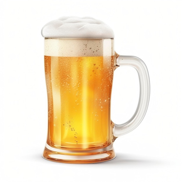 Beer mug with foam cap on the white background created with generative AI