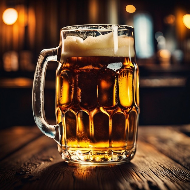 Beer mug on the wooden table