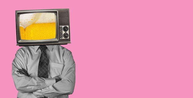 Beer Party Celebration Modern art collage of a man with a TV instead of his head