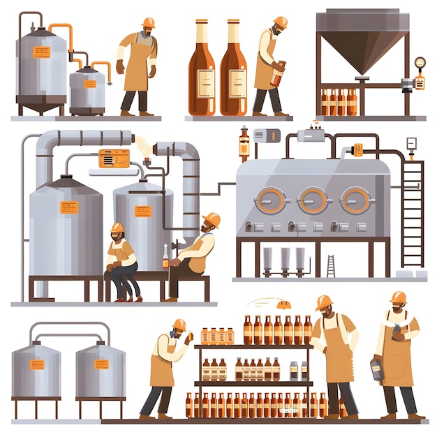 Photo beer production process vector infographic brewery beer production line distribution sale