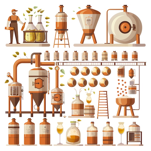 Photo beer production process vector infographic brewery beer production line distribution sale