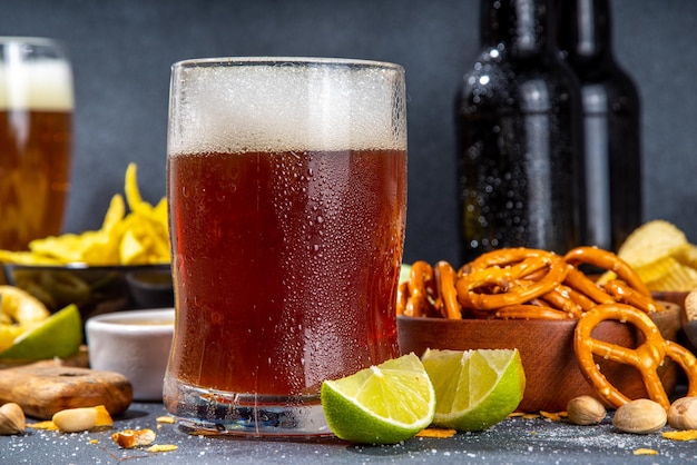 Beer with various snacks