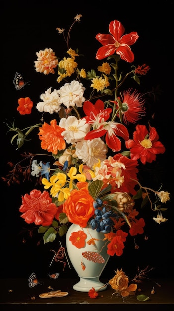 Bees buzzing around a Ming vase filled with flowers