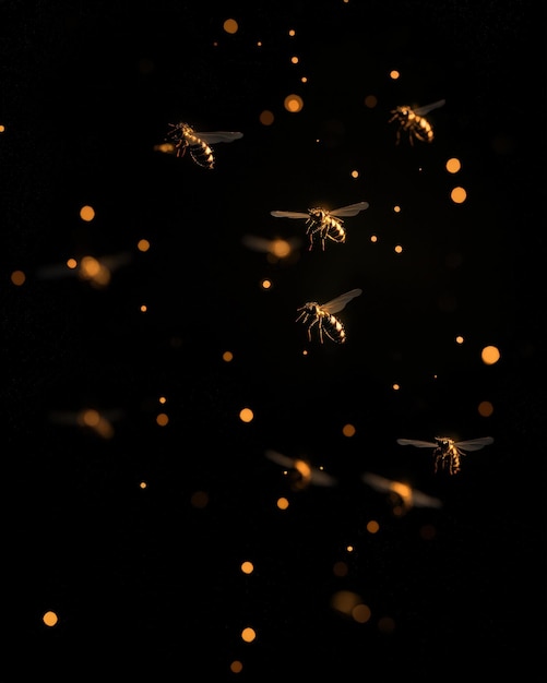 Photo bees flying in the night