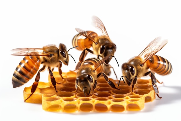 Bees on a honeycomb that is yellow