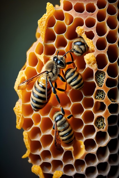 Bees on a honeycomb, with the word bee on the top.