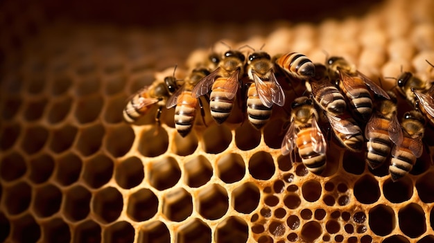 Bees on a honeycomb with the word honey on it