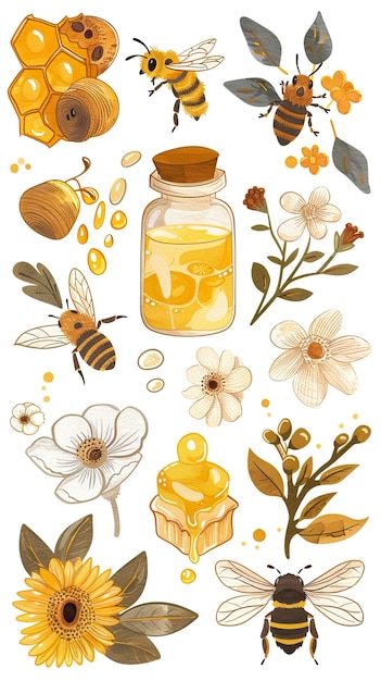 Photo bees set honey clipart hand drawn bee honey elements