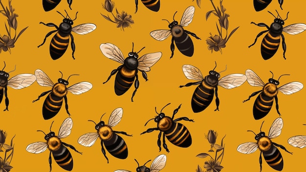 bees on a yellow background