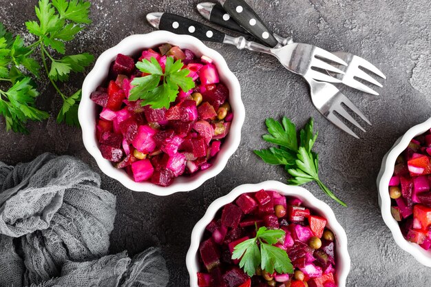 Photo beet salad vegetable salad with boiled beet beetroot salad