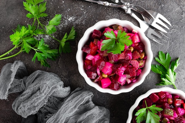 Photo beet salad vegetable salad with boiled beet beetroot salad