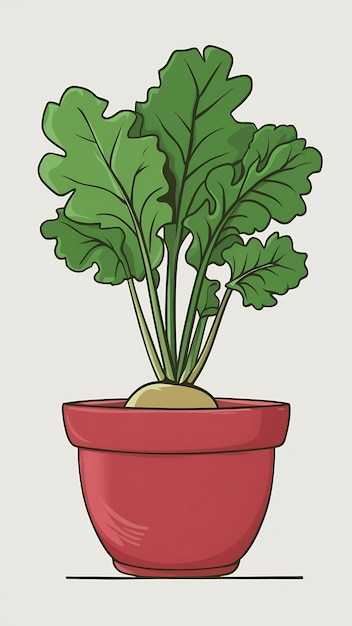 Beet tops in a pot cartoon style