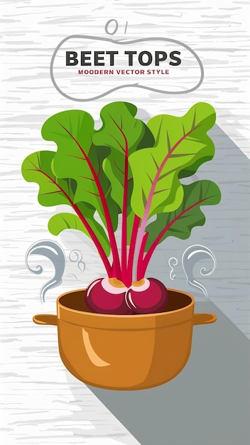 Beet tops in a pot cartoon style