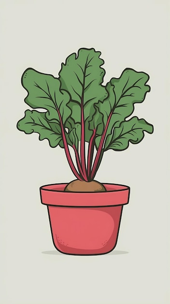 Beet tops in a pot cartoon style