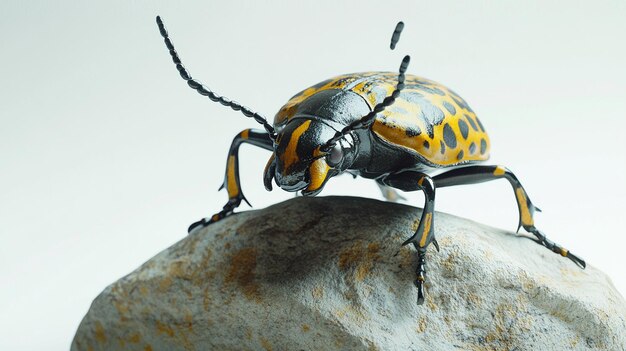 Photo a beetle is on a rock with a yellow and black pattern