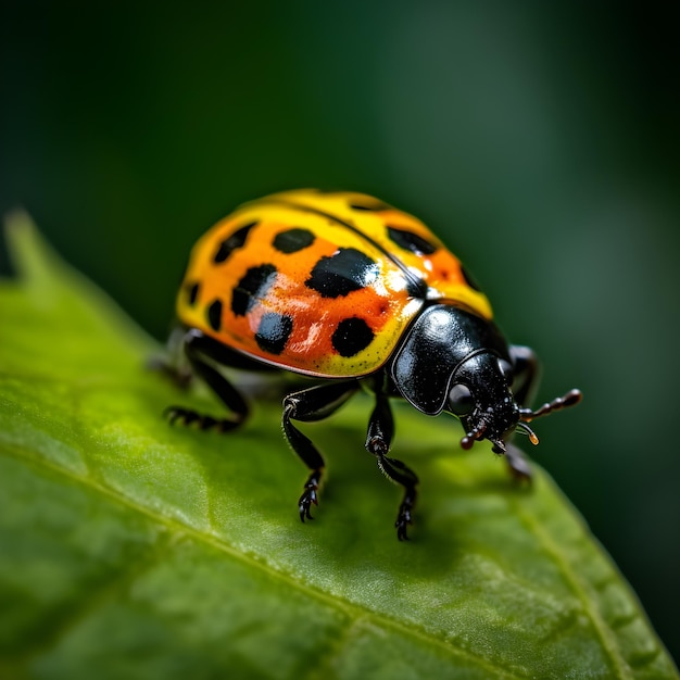 Beetle on a leaf macro photography